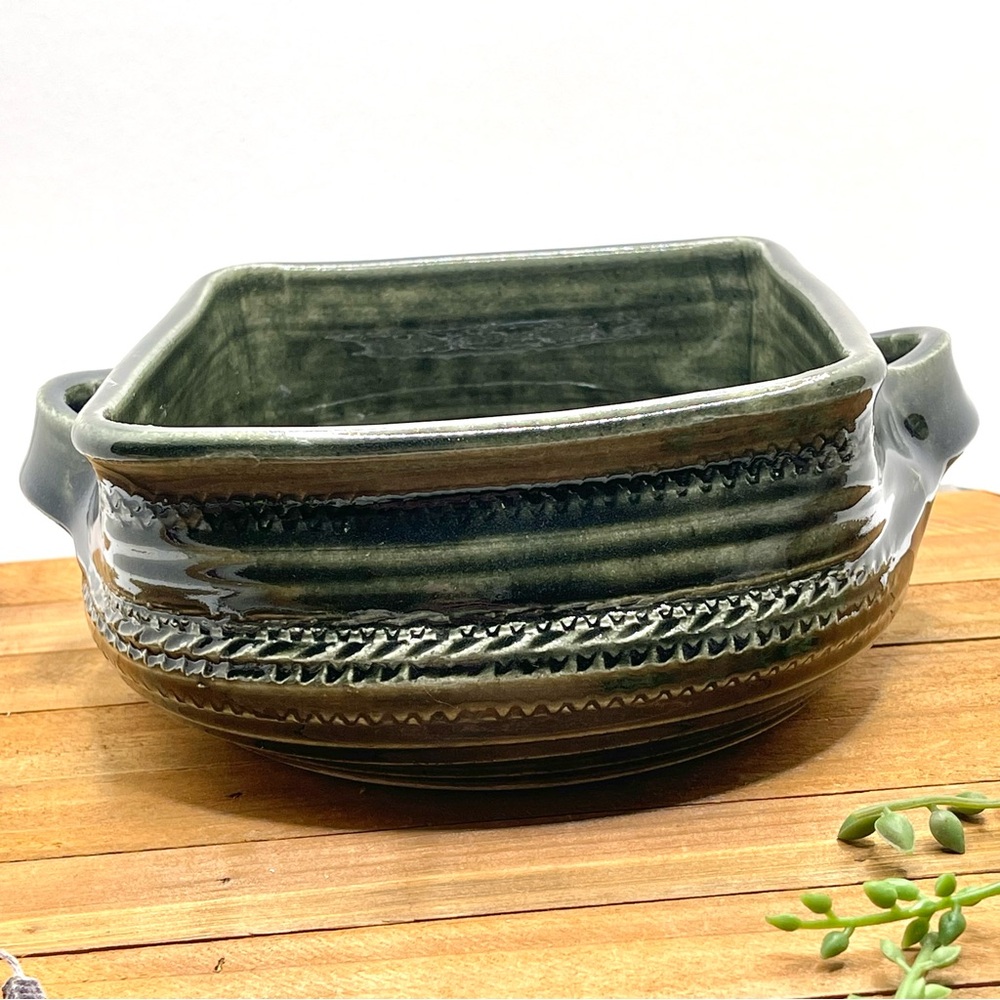Handmade Dark Green Ceramic Stoneware Serving Bowl Pottery